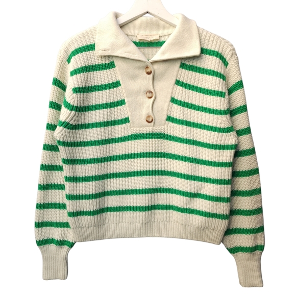 Sézane Kyam Striped Rugby Preppy Quarter Buttons Jumper Sweater Small - Picture 4 of 11